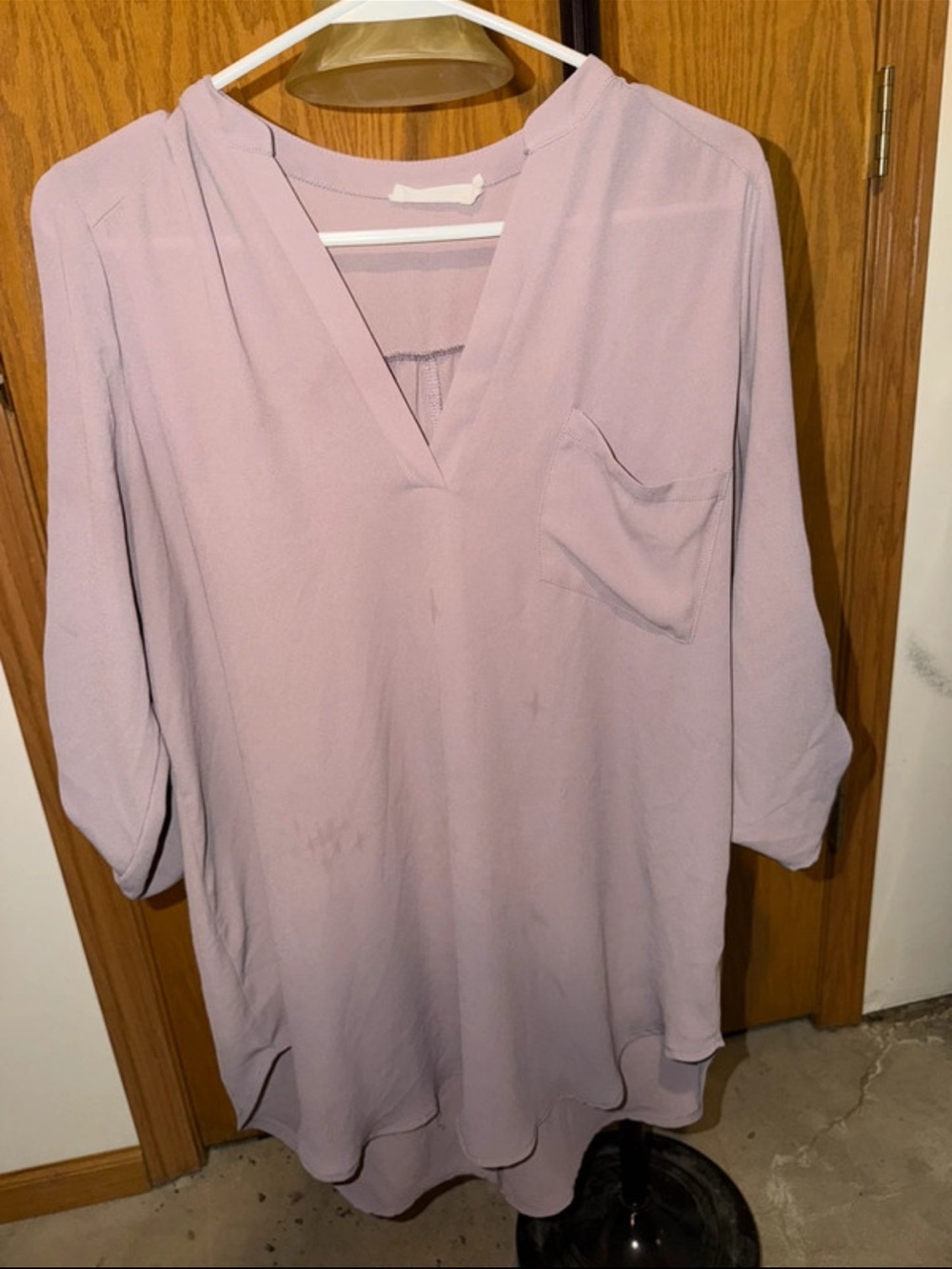 Lush Lavender V-Neck Pocket Blouse